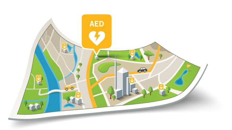 Illustration of AEDs on a map